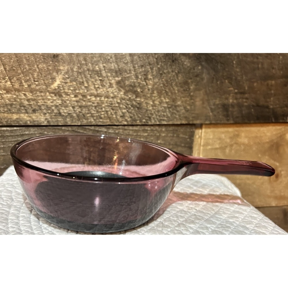 Vtg Corning Ware Visions Cranberry Glass‎ 0.5 L Sauce Pan W/Teflon Coating USA